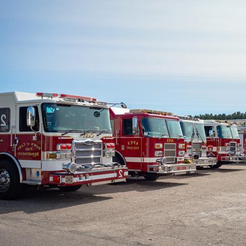 Long row of fire trucks